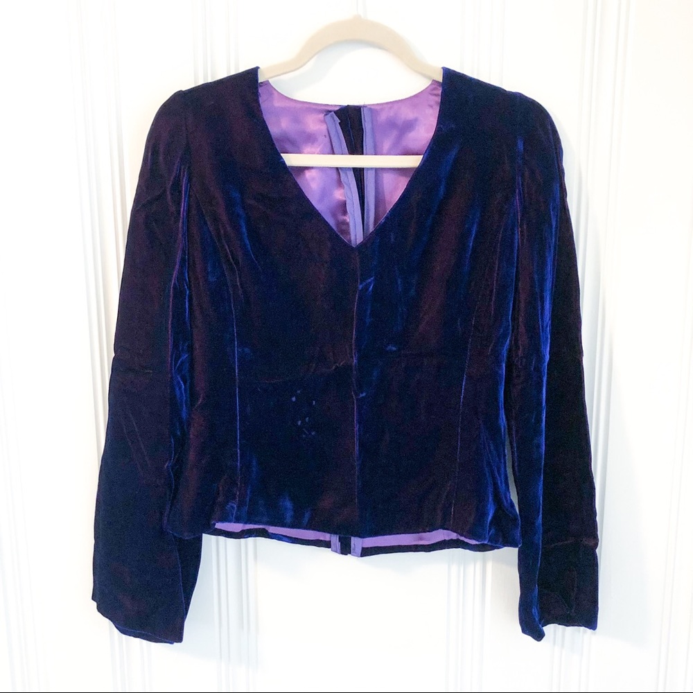Vintage Blue Purple Velvet LS Blouse
